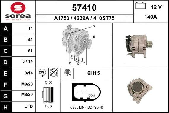 EAI 57410 - Генератор www.autospares.lv