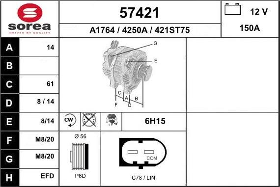 EAI 57421 - Генератор www.autospares.lv