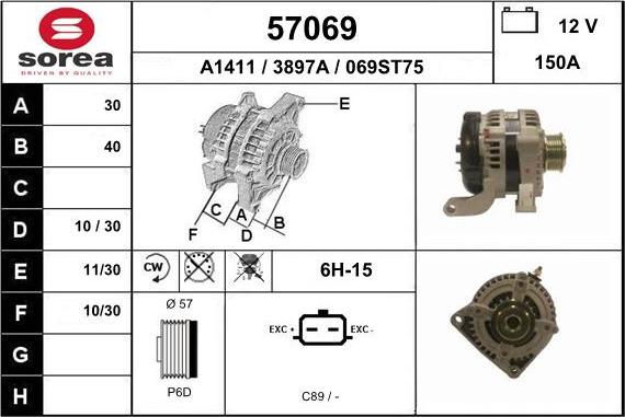 EAI 57069 - Генератор www.autospares.lv