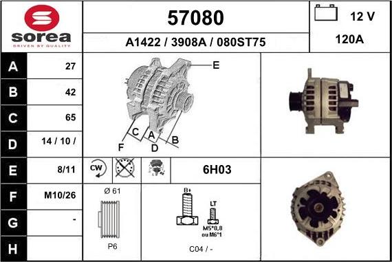 EAI 57080 - Генератор www.autospares.lv