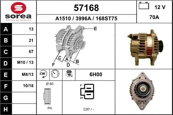 EAI 57168 - Генератор www.autospares.lv