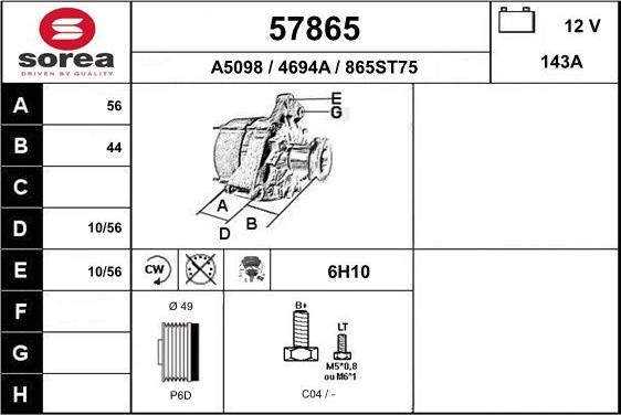 EAI 57865 - Генератор www.autospares.lv