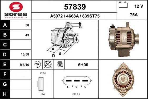 EAI 57839 - Генератор www.autospares.lv