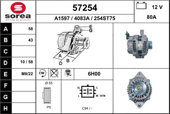 EAI 57254 - Alternator www.autospares.lv