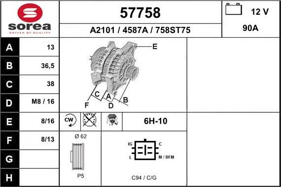 EAI 57758 - Генератор www.autospares.lv