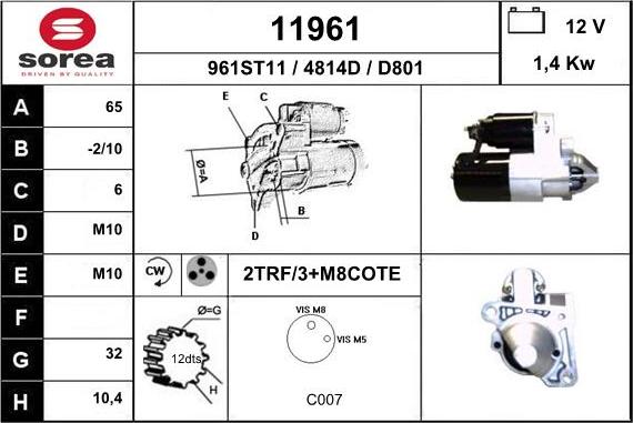 EAI 11961 - Starteris www.autospares.lv