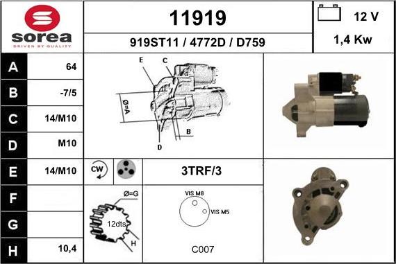 EAI 11919 - Starteris www.autospares.lv