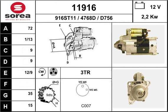 EAI 11916 - Starteris www.autospares.lv