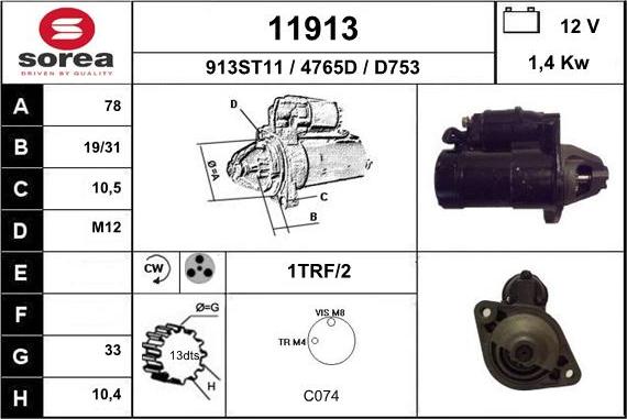 EAI 11913 - Starteris www.autospares.lv