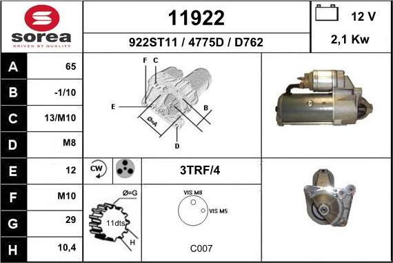 EAI 11922 - Starteris www.autospares.lv