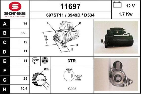 EAI 11697 - Starter www.autospares.lv