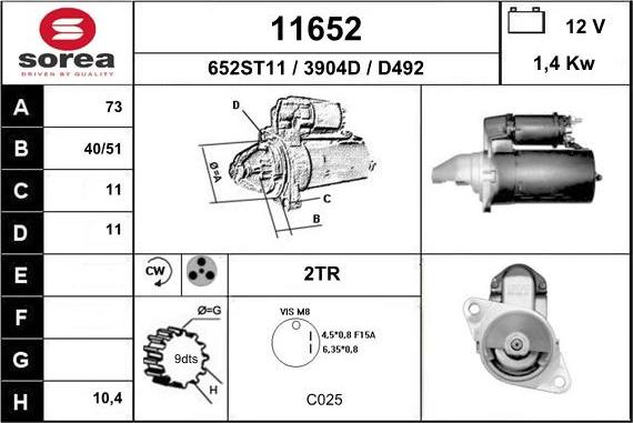 EAI 11652 - Starteris www.autospares.lv