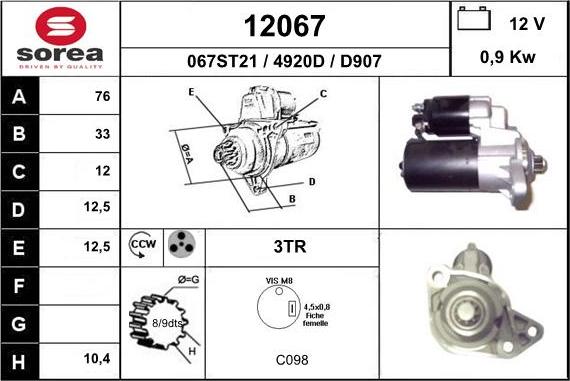 EAI 12067 - Starteris www.autospares.lv