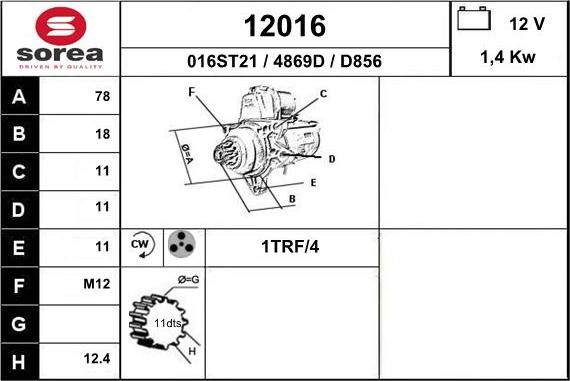 EAI 12016 - Starteris www.autospares.lv