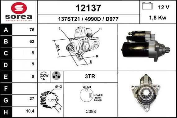 EAI 12137 - Стартер www.autospares.lv