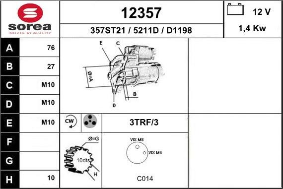 EAI 12357 - Starteris www.autospares.lv