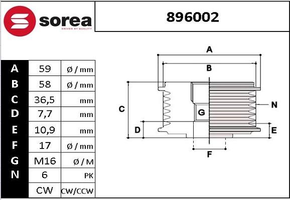 EAI 896002 - Шкив генератора, муфта www.autospares.lv