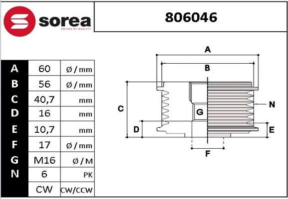 EAI 806046 - Шкив генератора, муфта www.autospares.lv