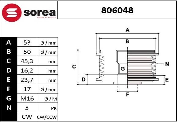 EAI 806048 - Шкив генератора, муфта www.autospares.lv