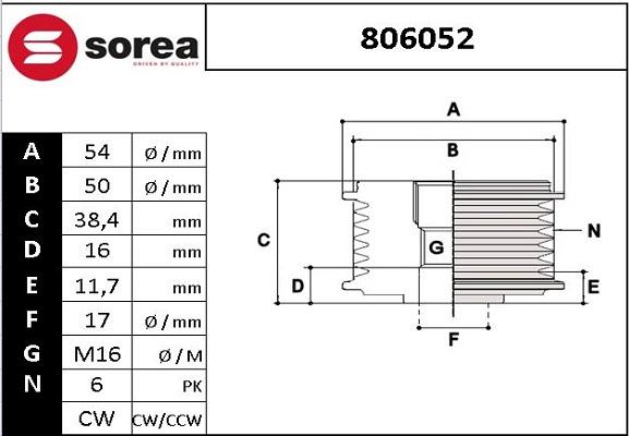 EAI 806052 - Шкив генератора, муфта www.autospares.lv