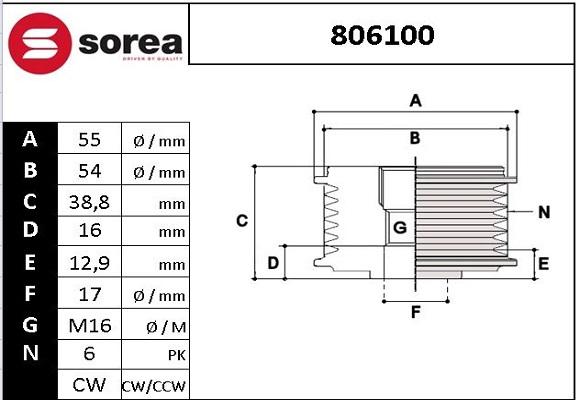 EAI 806100 - Pulley, alternator, freewheel clutch www.autospares.lv