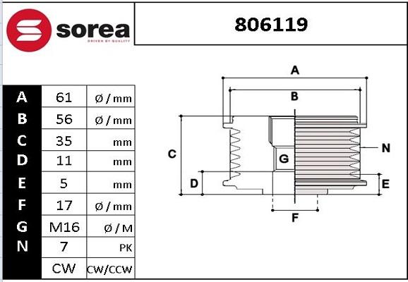 EAI 806119 - Шкив генератора, муфта www.autospares.lv