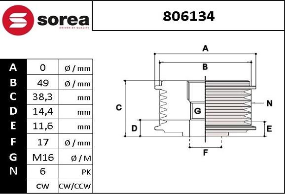 EAI 806134 - Шкив генератора, муфта www.autospares.lv