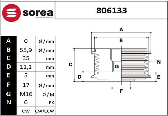 EAI 806133 - Шкив генератора, муфта www.autospares.lv