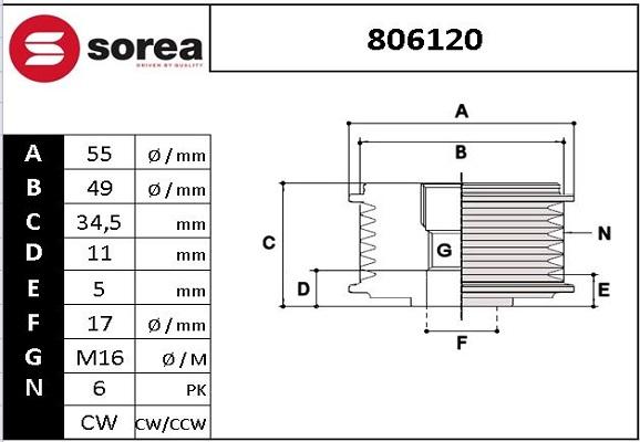 EAI 806120 - Шкив генератора, муфта www.autospares.lv