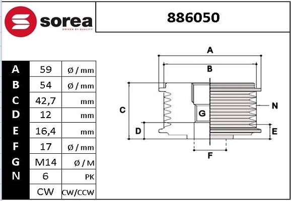 EAI 886050 - Шкив генератора, муфта www.autospares.lv