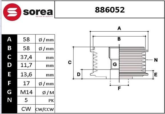 EAI 886052 - Piedziņas skriemelis, Ģenerators autospares.lv