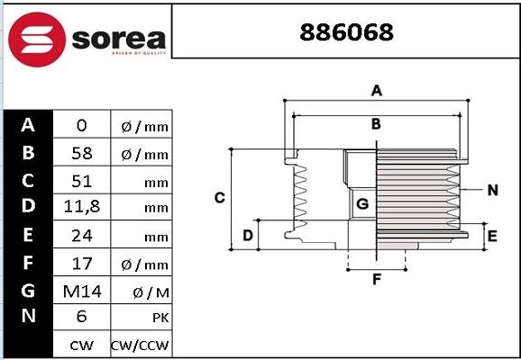 EAI 886068 - Шкив генератора, муфта www.autospares.lv