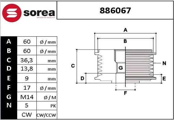 EAI 886067 - Шкив генератора, муфта www.autospares.lv