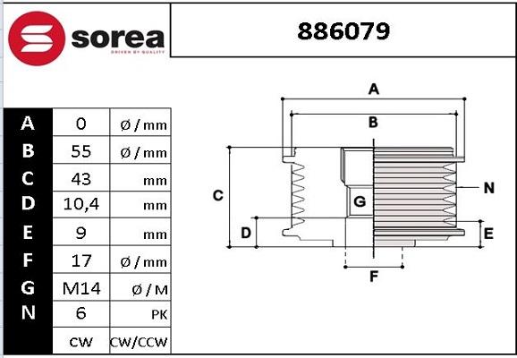 EAI 886079 - Шкив генератора, муфта www.autospares.lv