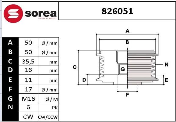 EAI 826051 - Шкив генератора, муфта www.autospares.lv