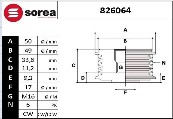 EAI 826064 - Шкив генератора, муфта www.autospares.lv