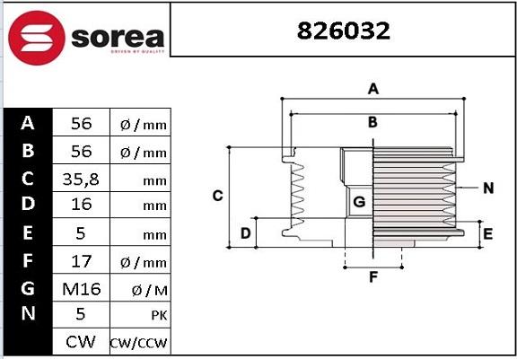 EAI 826032 - Шкив генератора, муфта www.autospares.lv