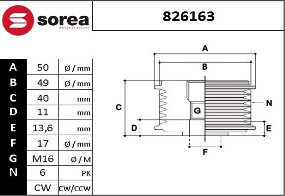 EAI 826163 - Шкив генератора, муфта www.autospares.lv