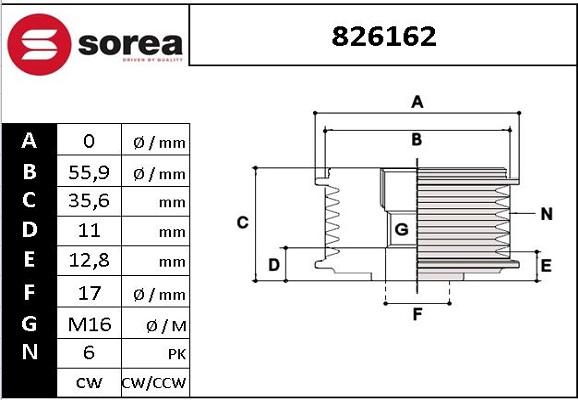 EAI 826162 - Шкив генератора, муфта www.autospares.lv