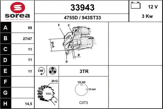 EAI 33943 - Стартер www.autospares.lv