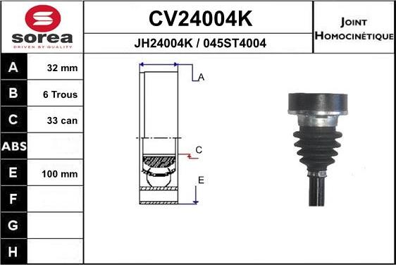 EAI CV24004K - Шарнирный комплект, ШРУС, приводной вал www.autospares.lv