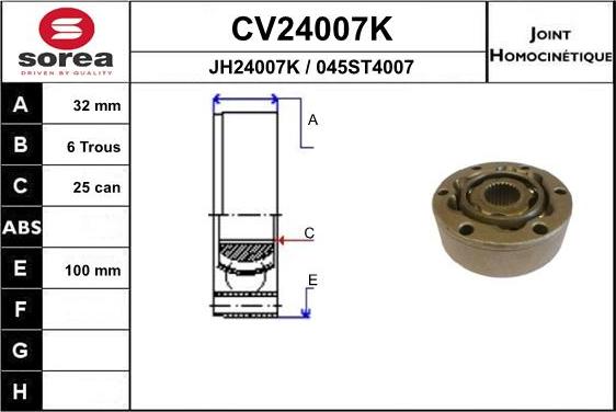 EAI CV24007K - Шарнирный комплект, ШРУС, приводной вал www.autospares.lv