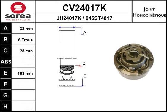 EAI CV24017K - Шарнирный комплект, ШРУС, приводной вал www.autospares.lv