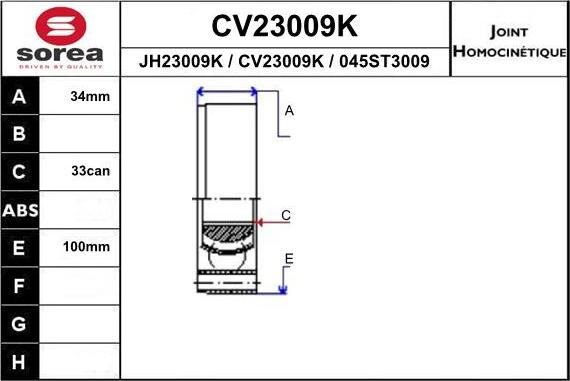 EAI CV23009K - Šarnīru komplekts, Piedziņas vārpsta autospares.lv