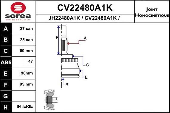 EAI CV22480A1K - Šarnīru komplekts, Piedziņas vārpsta www.autospares.lv