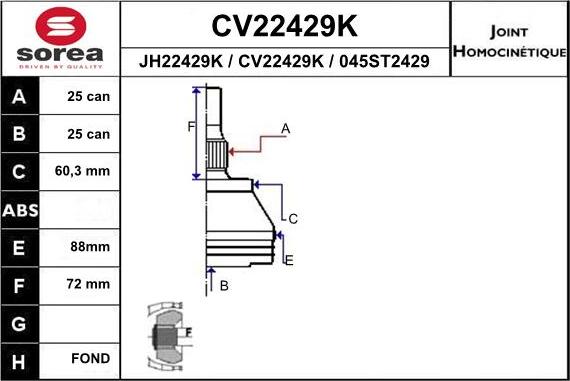 EAI CV22429K - Šarnīru komplekts, Piedziņas vārpsta autospares.lv