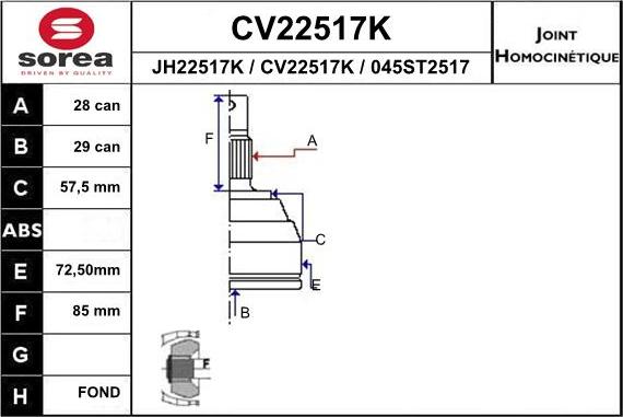 EAI CV22517K - Joint Kit, drive shaft www.autospares.lv