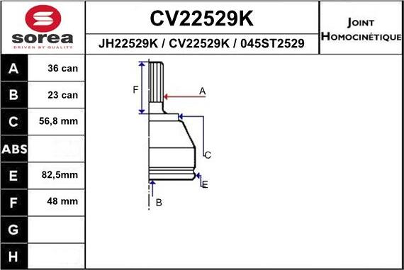 EAI CV22529K - Šarnīru komplekts, Piedziņas vārpsta www.autospares.lv