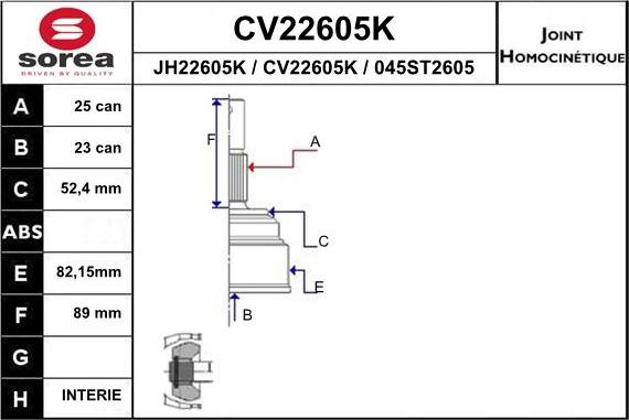 EAI CV22605K - Šarnīru komplekts, Piedziņas vārpsta autospares.lv