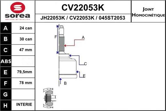 EAI CV22053K - Šarnīru komplekts, Piedziņas vārpsta www.autospares.lv